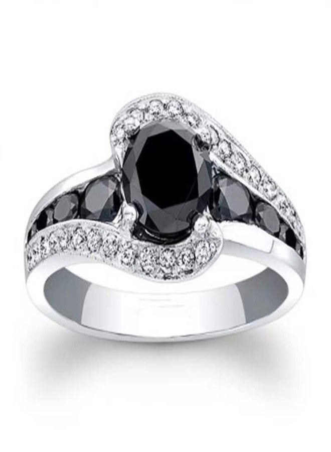 AZQ 925 Sterling Silver Shiny Full Diamond Ring Cocktail Rings Round Cut Black Onyx Marcasite/White Cubic Zirconia Rings CZ Vintage Eternity Engagement Wedding Band Ring for women TZ.27 (US Code 6) - Image 1